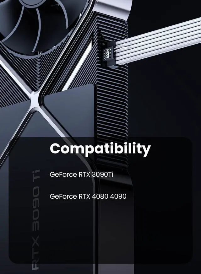 Alt view image 4 of 7 - CORN PCI-e 5.0 Extension Cable 30cm/1ft 16 Pin(12+4) Male to PCIE 3x8Pin(6+2) Female Sleeved Extension Cable with 4 Cable Combs 12VHPWR 16AWG Cable Compatible for GPU RTX 3090Ti 4070Ti 4080 4090 White