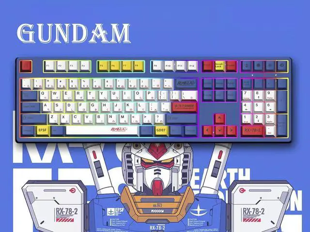 Main image of Corn Tri-Band RGB Wireless Bluetooth Wired 108 key Customized Mechanical Keyboard Gundam Cartoon Animation Co-branding Theme PBT keycaps Anti-Ghosting Gaming Keyboard Silver Switch