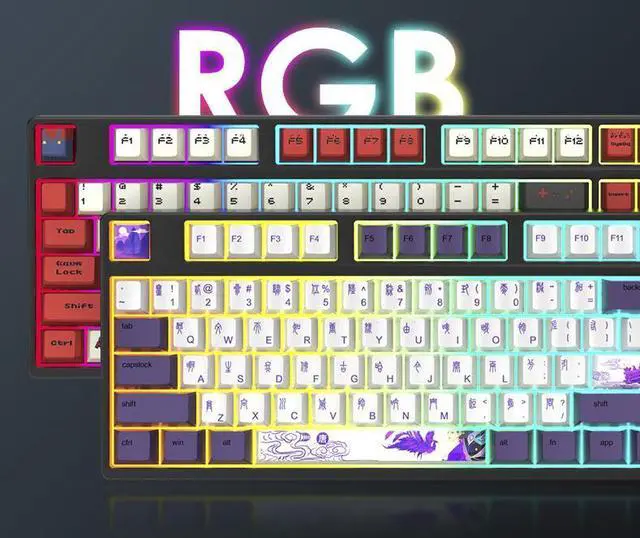 Alt view image 4 of 7 - Corn Tri-Band RGB Wireless Bluetooth Wired 108 key Customized Mechanical Keyboard Gundam Cartoon Animation Co-branding Theme PBT keycaps Anti-Ghosting Gaming Keyboard Silver Switch