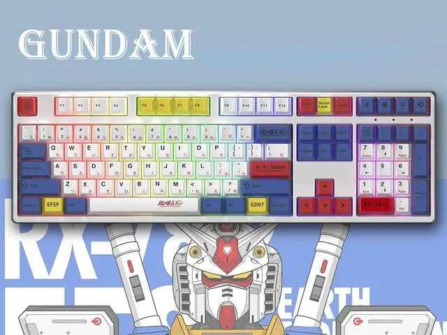 Alt view image 2 of 7 - Corn Tri-Band RGB Wireless Bluetooth Wired 108 key Customized Mechanical Keyboard Gundam Cartoon Animation Co-branding Theme PBT keycaps Anti-Ghosting Gaming Keyboard Brown Switch Blue  Colorful