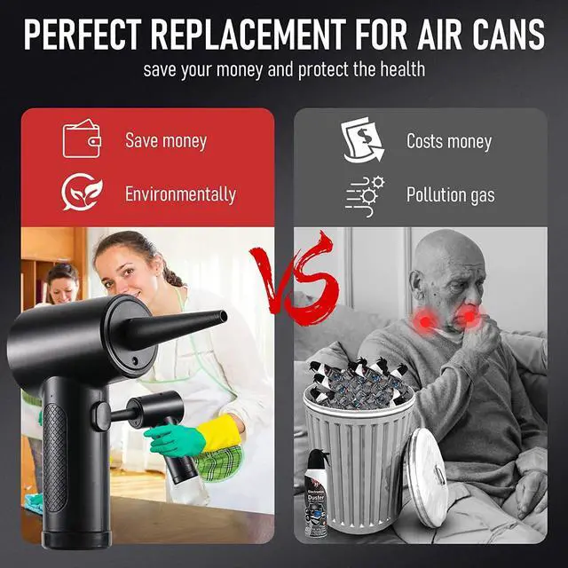 Alt view image 5 of 7 - Compressed Air Duster - 3 Gear Speed 55000 RPM 7600mAh 7.2KPA Electric Air Duster, Replaces Compressed Air Cans, Cordless air Blower Rechargeable for Cleaning Camera Computer, Household and Pet Hair