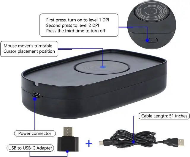 Alt view image 4 of 7 - Mouse Jiggler USB Mouse Mover with Switch Button, Automatic Mini Mouse Shaker with 3 Jiggle Modes, Mouse Simulator, Driver-Free, Plug & Play, Keep Computer/Laptop Awake, Black