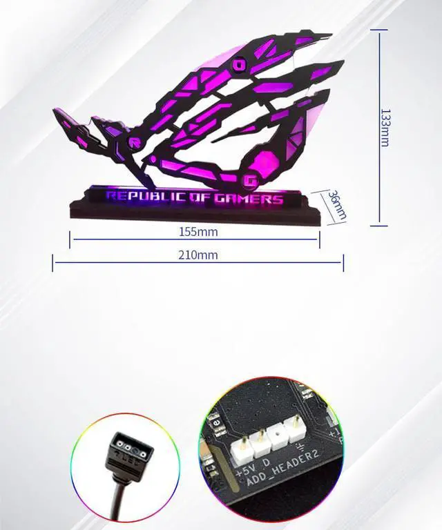 Alt view image 3 of 5 - ASUS ROG Republic Games DIY Hand-made ARGB Model, support 5V 3pin AURA, Desktop PC Ornaments