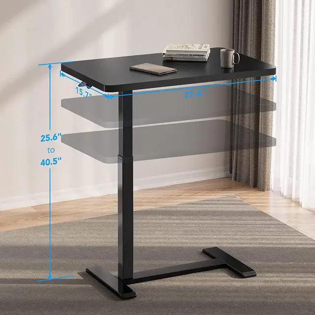 Alt view image 6 of 7 - FLEXISPOT Medical Adjustable Overbed Bedside Table with Wheels Pneumatic Mobile Standing Desk Laptop Desk Rolling Computer Cart Movable Overbed Table Hospital Home Use(27.6" W x 15.7" D, Black Table)
