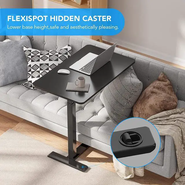 Alt view image 5 of 7 - FLEXISPOT Medical Adjustable Overbed Bedside Table with Wheels Pneumatic Mobile Standing Desk Laptop Desk Rolling Computer Cart Movable Overbed Table Hospital Home Use(27.6" W x 15.7" D, Black Table)