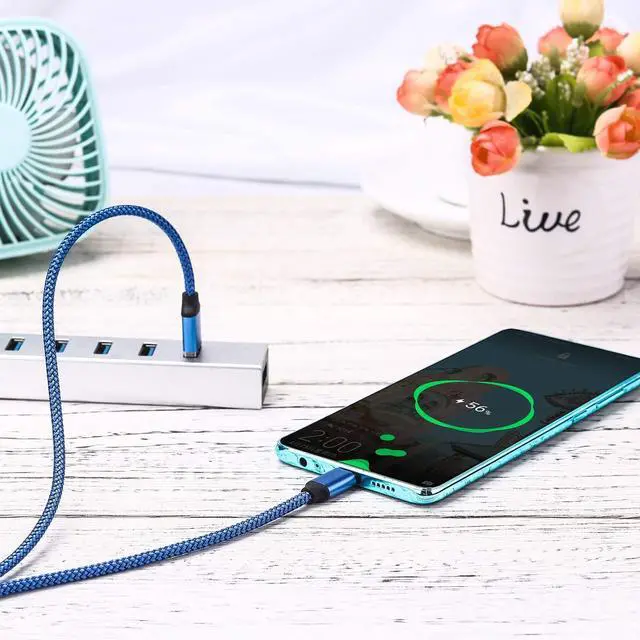 Alt view image 3 of 5 - USB Type C Cable,USB A to USB C 2.4A Fast Charging (3.3ft 2-Pack) Braided Charge Cord Compatible with Samsung Galaxy S10 S9 S8 Plus,Note 9 8,A11 A20 A51,LG G6 G7 V30 V35,Moto Z2 Z3,USB C Charger(Blue)