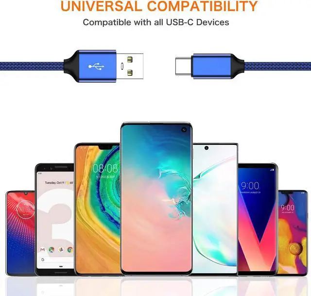 Alt view image 5 of 5 - USB Type C Cable,USB A to USB C 2.4A Fast Charging (3.3ft 2-Pack) Braided Charge Cord Compatible with Samsung Galaxy S10 S9 S8 Plus,Note 9 8,A11 A20 A51,LG G6 G7 V30 V35,Moto Z2 Z3,USB C Charger(Blue)