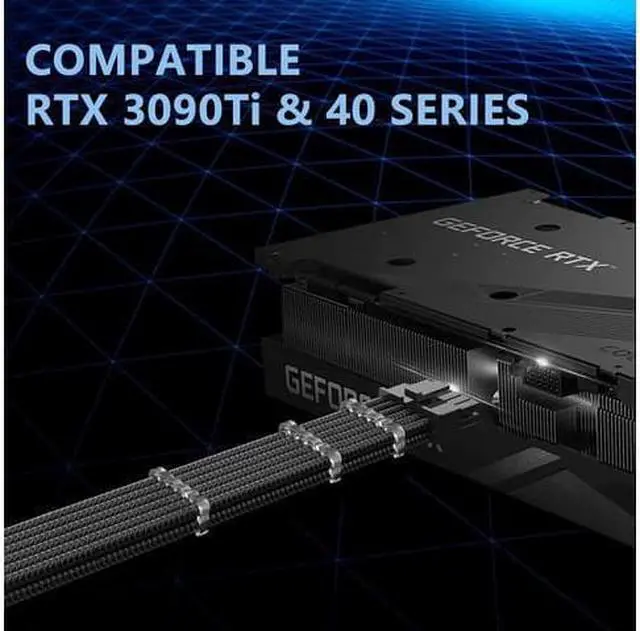 Alt view image 4 of 6 - CORN  RTX 4090 4080 4070TI 16Pin(12+4) to 4x8Pin PCI-E 5.0 Sleeved Extension Cable,12Pin to 4x8Pin Compatible 4090 4080 4070TI Series and RTX3090ti,14inch with Cable Combs 16AWG