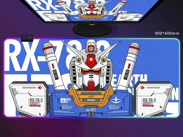 Main image of Corn Extended Large Mouse Pad GunDam RX-78-2 RGB Gaming Mice Mat Anti-Slip Natural Rubber Base for Home Office Work 35.4*15.7*0.16 inch(900*400mm)