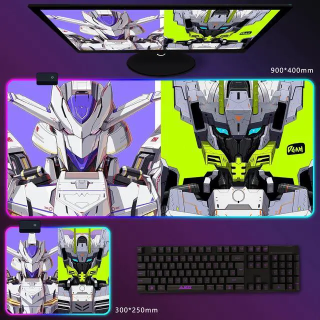 Alt view image 2 of 4 - Corn Extended Large Mouse Pad GunDam RGB Gaming Mice Mat Anti-Slip Natural Rubber Base for Home Office Work 35.4*15.7*0.16 inch