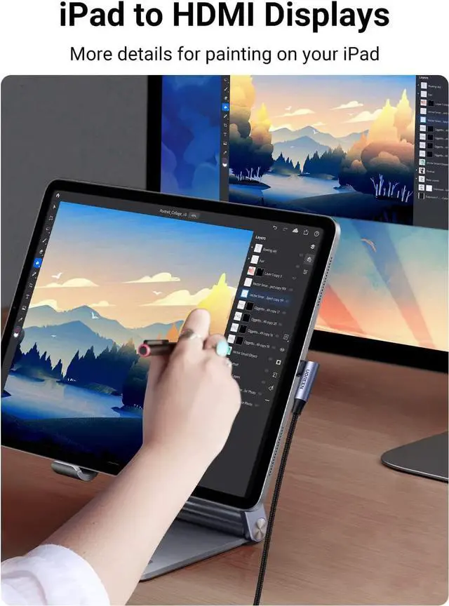 Alt view image 5 of 6 - UGREEN 4K 60Hz USB C to HDMI Cable Right Angle 4K USB Type C HDMI Adapter Cable to Connect Laptop to Monitor Thunderbolt 3 Compatible for iPad Mini 6, MacBook Pro, Samsung Note 9 S10 S9 S8 Plus 5FT