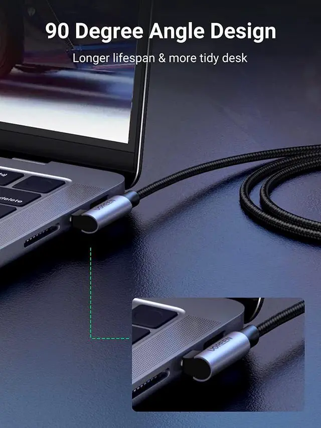 Alt view image 4 of 6 - UGREEN 4K 60Hz USB C to HDMI Cable Right Angle 4K USB Type C HDMI Adapter Cable to Connect Laptop to Monitor Thunderbolt 3 Compatible for iPad Mini 6, MacBook Pro, Samsung Note 9 S10 S9 S8 Plus 5FT