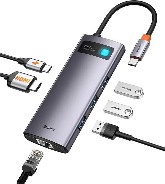 Main image of CORN 6-in-1 USB C Hub, Type C Hub to 4K/30Hz HDMI Adapter with 100W Power Delivery