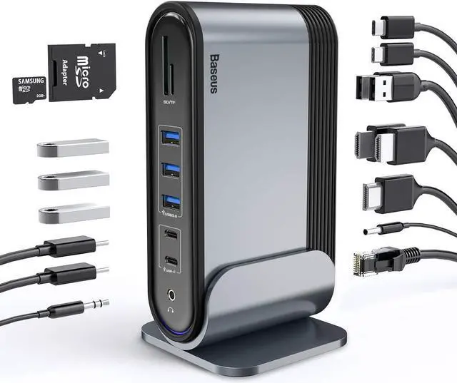 Main image of CORN 17-in-1 USB C Docking Station to Cast on 3 Monitors, 4K USB C Dock Laptop Docking Station with 100W PD USB-C Port, 4K HDMI*3, USB * 5, LAN, SD/TF Cards Reader, Audio Port for Windows, Mac