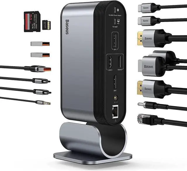 Main image of CORN Docking Station, 16-in-1 USB C Hub to Display on 4 Monitors, 2 HMDI, 2 DP, 2 USB-C Ports, 3 USB3.0 Ports, 1000Mbps LAN Port, MicroSD/TF Card Reader, Compatible with Windows and MacOS Laptops