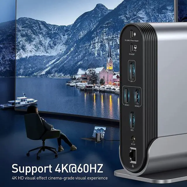 Alt view image 5 of 5 - CORN Docking Station, 16-in-1 USB C Hub to Display on 4 Monitors, 2 HMDI, 2 DP, 2 USB-C Ports, 3 USB3.0 Ports, 1000Mbps LAN Port, MicroSD/TF Card Reader, Compatible with Windows and MacOS Laptops