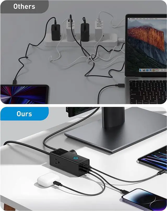 Alt view image 2 of 5 - USB C Charger, Baseus PowerCombo Pro 40W, Surge Protector Power Strip, 6-in-1 USB C Charging Station with 3 Outlets, 2 USB-C Ports, USB Port, for Nightstand, Travel, TV Cabinet, and End Table