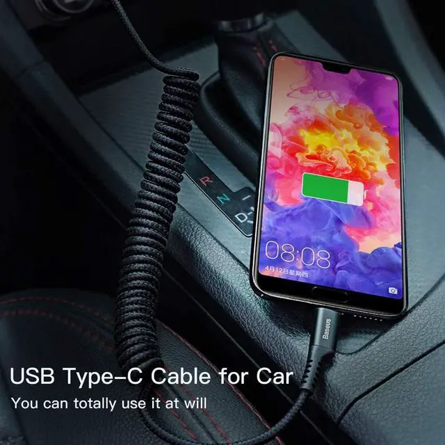 Alt view image 5 of 5 - CORN USB Type C Cable for Car, Retractable USB C Cable(3FT) Curly USB A to USB-C Fast Charger Cord Compatible Samsung Galaxy S10 S9 S8 Plus Note 9 8, Moto Z, LG5/G6/V20, USB C Devices (Black)