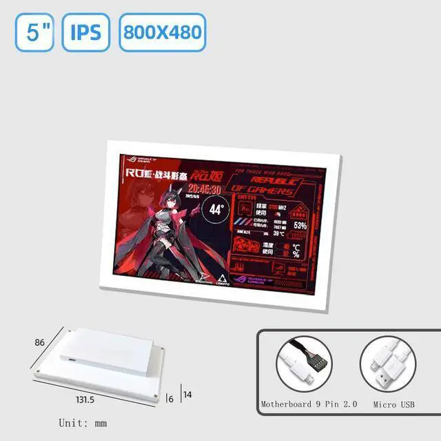 Alt view image 3 of 7 - Corn Auxiliary Screen, Data Surveillance of AIDA64 Computer Monitoring LCD Display-131.5mm x 86mm x 14mm (5 "), 800x480, IPS Screen, 60Hz Refresh Rate, SRGB 45 % Color Gallery Domain, Single Micro USB