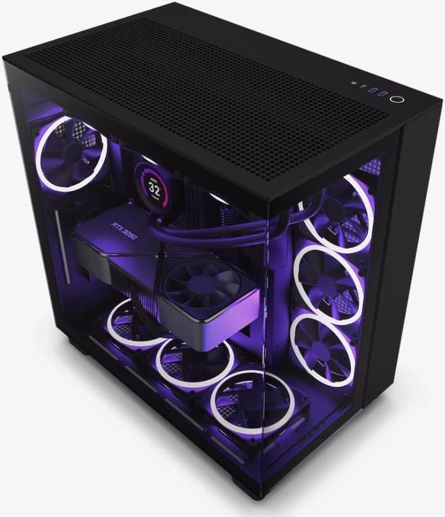 NZXT H9 Flow - All Black SGCC Steel, The Front And Sides Are Tempered Glass  Panels, Fully See-Through Design, Support 360 Water Cooling, Motherboard