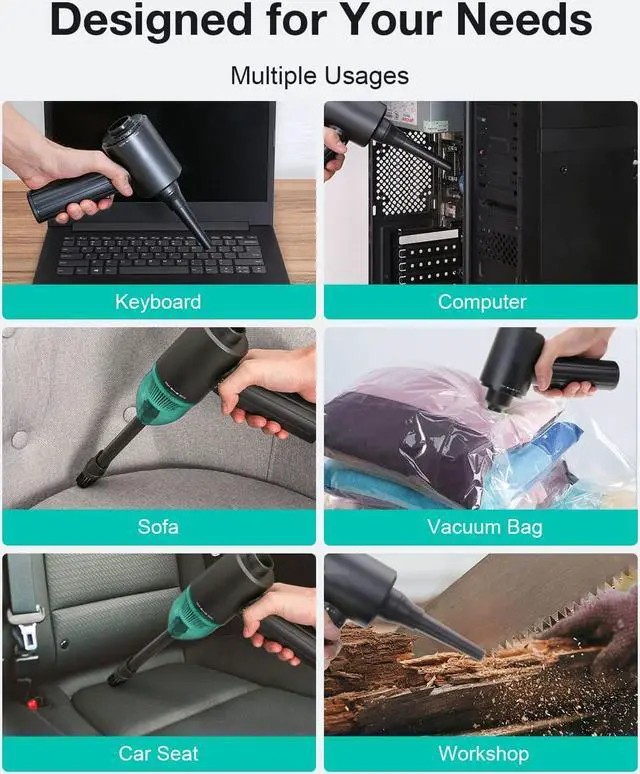 Alt view image 5 of 7 - Electric Compressed Air Duster & Vacuum, CORN Electric Air Blower, 4 in 1 Function Powerful 3-Gear to 90000RPM/12000PA Keyboard Cleaner, Rechargeable Cordless Air Duster for Computer/Car/Pet Hair