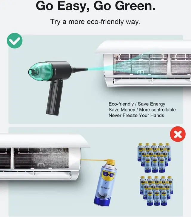 Alt view image 6 of 7 - Electric Compressed Air Duster & Vacuum, CORN Electric Air Blower, 4 in 1 Function Powerful 3-Gear to 90000RPM/12000PA Keyboard Cleaner, Rechargeable Cordless Air Duster for Computer/Car/Pet Hair