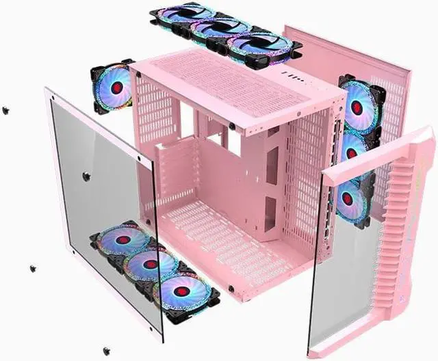 Alt view image 2 of 4 - CORN Robin 3 - Fully See-Through Design PC Gaming Case, Support 360 Water Cooling, Panoramic Side View Of Tempered Glass,Motherboard Support ATX, Micro-ATX - Pink