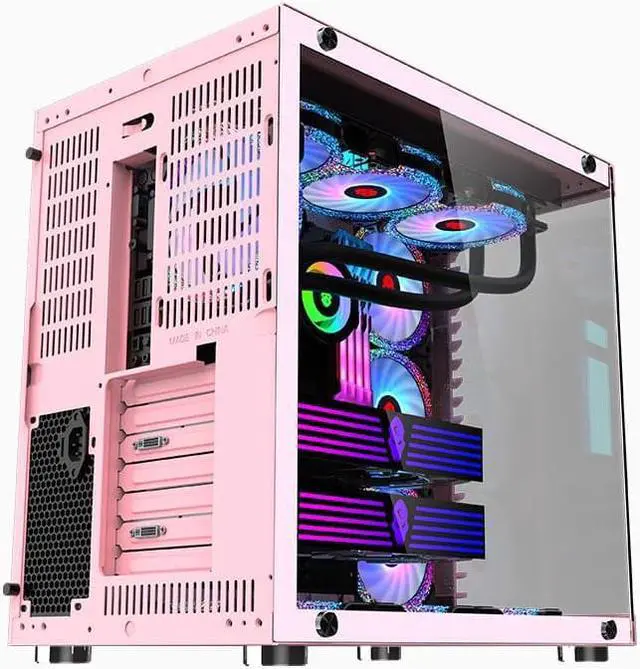 Alt view image 4 of 4 - CORN Robin 3 - Fully See-Through Design PC Gaming Case, Support 360 Water Cooling, Panoramic Side View Of Tempered Glass,Motherboard Support ATX, Micro-ATX - Pink