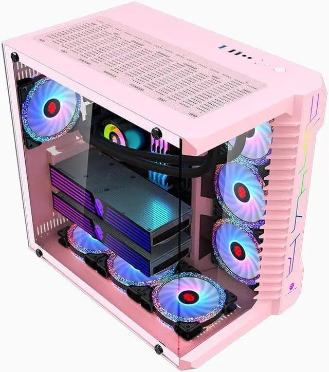 Alt view image 3 of 4 - CORN Robin 3 - Fully See-Through Design PC Gaming Case, Support 360 Water Cooling, Panoramic Side View Of Tempered Glass,Motherboard Support ATX, Micro-ATX - Pink