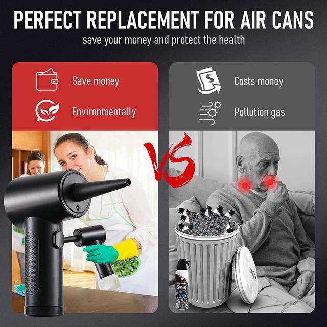 Alt view image 5 of 7 - Compressed Air Duster - 3 Gear Speed 55000 RPM 7600mAh 7.2KPA Electric Air Duster, Replaces Compressed Air Cans, Cordless air Blower Rechargeable for Cleaning Camera Computer, Household and Pet Hair