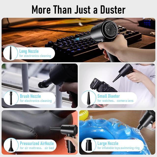 Alt view image 6 of 7 - Compressed Air Duster - 3 Gear Speed 55000 RPM 7600mAh 7.2KPA Electric Air Duster, Replaces Compressed Air Cans, Cordless air Blower Rechargeable for Cleaning Camera Computer, Household and Pet Hair