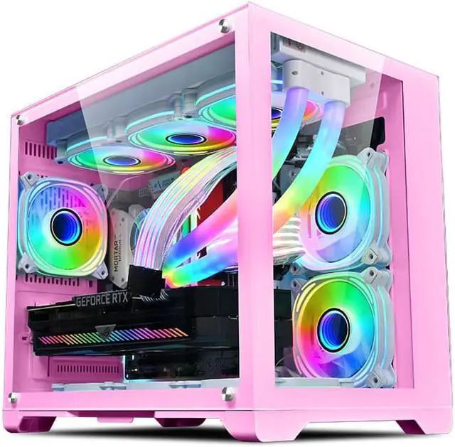 Main image of CORN GYZ - Full Perspective PC Gaming Case, Support 360 Water Cooling, Panoramic Side View Of Tempered Glass,Bottom Pull-Out Dust-Proof Net Design, Motherboard Support Micro-ATX ,ITX - Pink