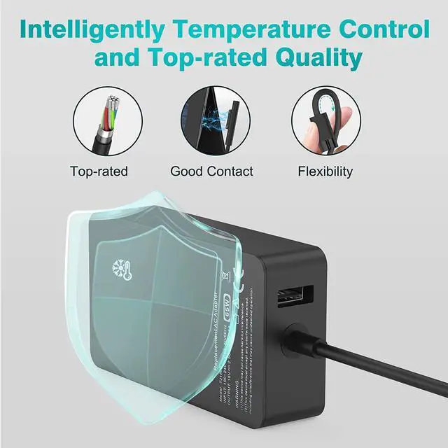 Alt view image 2 of 6 - 65W Surface Pro Laptop Charger for Microsoft Surface Pro 9, 8, 7+, 7, 6, 5, 4, 3, X, Windows Surface Laptop 5, 4, 3, 2, 1 Studio, Surface Go Tablet, Surface Book 3, 2, 1, Support 44W, 36W, LED, 10FT