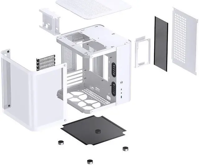 Alt view image 7 of 7 - TK-1 Black Separated Cabinet Case, Front and Side Tempered Glass Fully See-Through Design, Type-c Port, Support 240 Liquid Cooling, Micro ATX / Mini-ITX Computer Case White