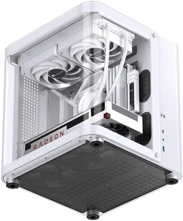 Alt view image 6 of 7 - TK-1 Black Separated Cabinet Case, Front and Side Tempered Glass Fully See-Through Design, Type-c Port, Support 240 Liquid Cooling, Micro ATX / Mini-ITX Computer Case White
