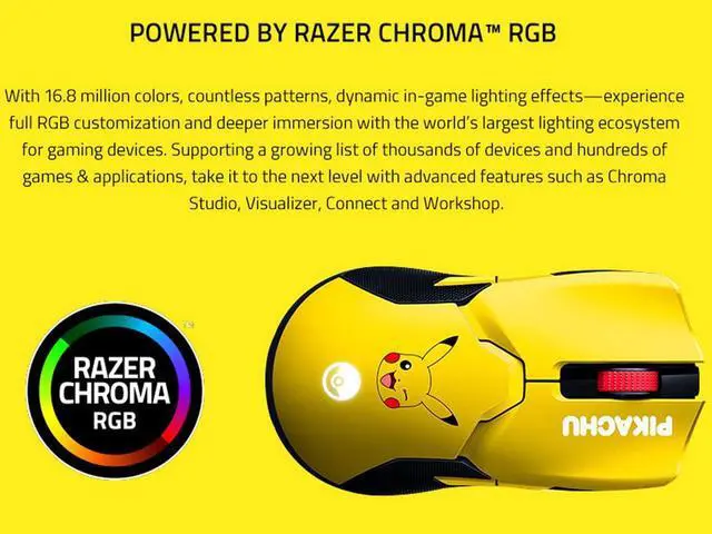 Alt view image 5 of 6 - Razer Viper Ultimate X Pokemon Hyperspeed Lightest Wireless Gaming Mouse & RGB Pikachu Tail Charging Dock: 20K DPI Optical Sensor - Chroma Lighting - 8 Programmable Buttons - 70 Hr Battery