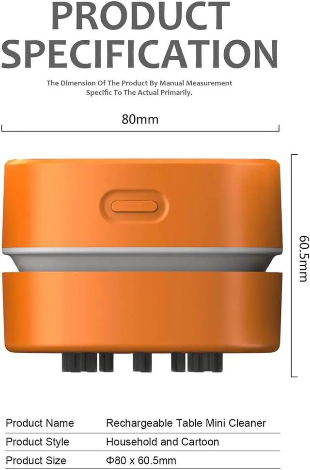 Alt view image 2 of 5 - CORN Desktop Vacuum cleaner,Mini table dust sweeper Energy Saving,High endurance up to 400 mins,Cordless&360º Rotatable Design for Cleaning Hairs,Crumbs,Computer Keyboard of gifts for kids (orange)