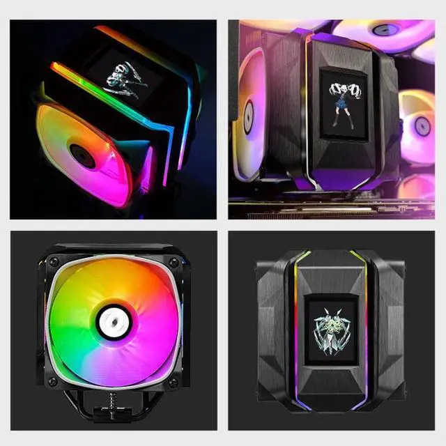 Alt view image 2 of 2 - CORN CPU Air Cooler, 6Heat Pipes, 120cm Fan, hydraulic bearing, Custom GIF visualization showing radiators, for AMD AM4/AM5/Intel LGA 20xx/12xx/115x/1700 White