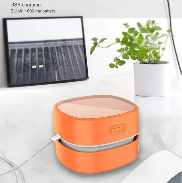 Alt view image 3 of 6 - CORN Desktop Vacuum cleaner,Mini table dust sweeper Energy Saving with auto power-off function,High endurance up to 400 mins,Cordless&360º Rotatable Design for Keyboard/Home/Office(orange charging)