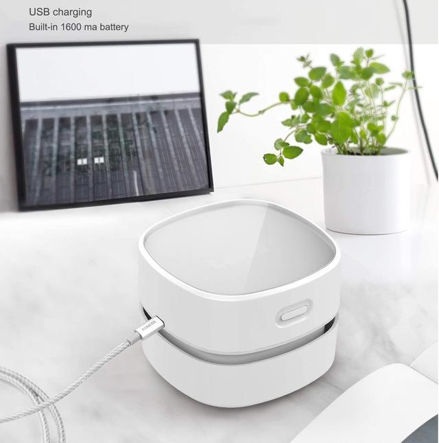 Alt view image 4 of 6 - CORN Desktop Vacuum Cleaner with Wireless Charger, Mini Table dust Sweeper Energy Saving,High Endurance up to 400 mins, Cordless&360º Rotatable Design for Keyboard/Home/School/Office (White)