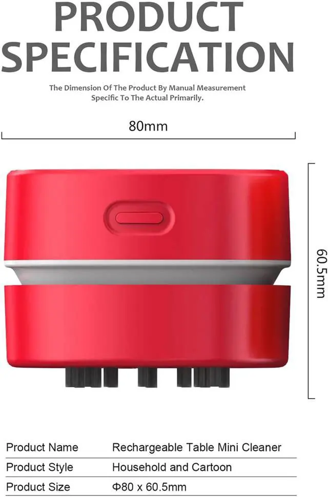 Alt view image 2 of 6 - CORN Desktop Vacuum cleaner,Mini table dust sweeper Energy Saving,High endurance up to 400 mins,Cordless&360º Rotatable Design for Cleaning Hairs,Crumbs,Computer Keyboard of gifts for kids (Red)