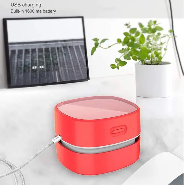 Alt view image 3 of 7 - CORN Desktop Vacuum cleaner,Mini table dust sweeper Energy Saving with auto power-off function,High endurance up to 400 mins,Cordless&360º Rotatable Design for Keyboard/Home/Office(red charging)
