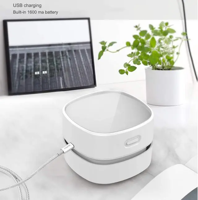 Alt view image 2 of 7 - CORN Desktop Vacuum cleaner,Mini table dust sweeper Energy Saving with auto power-off function,High endurance up to 400 mins,Cordless&360º Rotatable Design for Keyboard/Home/Office(white charging)