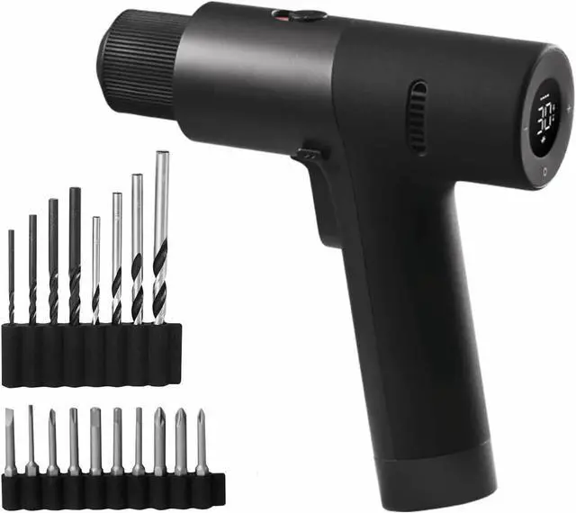 Main image of CORN Cordless Brushless Drill 12V, LED Display Screen, 30 Precision Gears, 2 Working Modes, 2000mAh Battery, 266 In-lbs (30N·m) Torque, 3/8 Inch Keyless Chuck, 1400RPM, 10 x Bits, 8 x Drill Bits