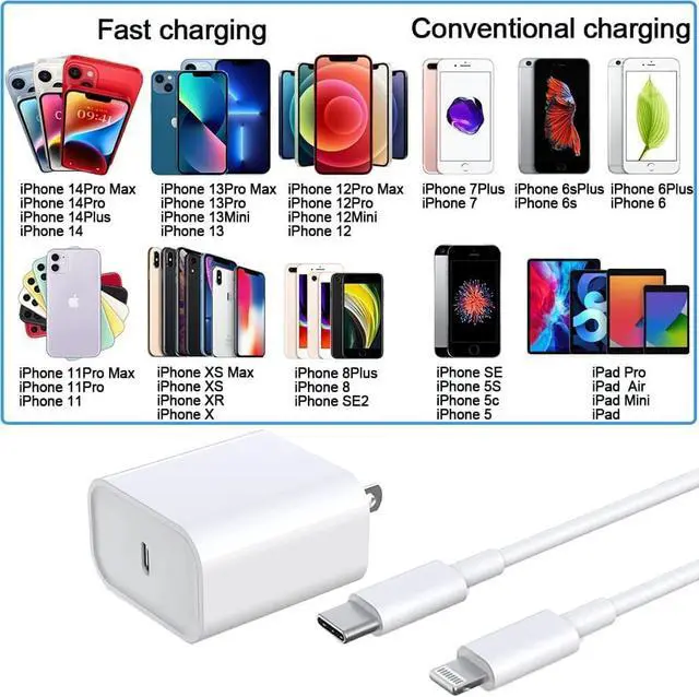 Alt view image 6 of 6 - iPhone Fast Charger, 20W USB C Power Delivery Wall Charger Plug with 6ft Type C to Lightning Cable Quick Charging Data Sync Cord for iPhone14 13 12 11 Pro Max Mini Xs Xr X 8 iPad