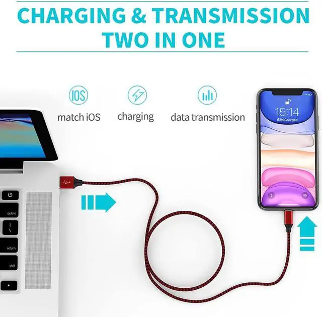 Alt view image 3 of 6 - 5Pack(3/3/6/6/10 FT)[Apple MFi Certified] iPhone Charger Long Lightning Cable Fast Charging High Speed Data Sync USB Cable Compatible iPhone 14/13/12/11 Pro Max/XS MAX/XR/XS/X/8/7/Plus iPad AirPods