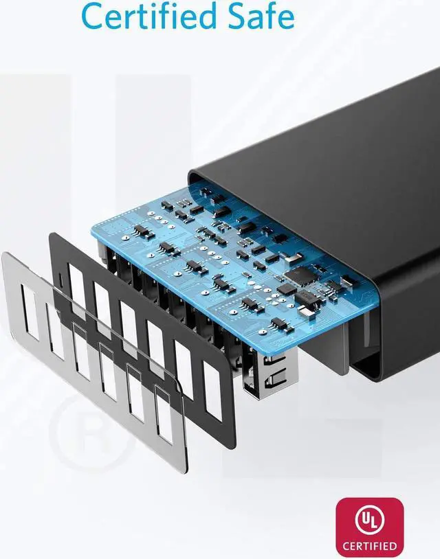 Alt view image 4 of 6 - Wall Charger, Anker 60W 6 Port USB Charging Station, PowerPort 6 Multi USB Charger for iPhone Xs/Max/XR/X/8/7/Plus, iPad Pro/Air 2/Mini/iPod, Galaxy S9/S8/S7/Edge/Plus, Note, LG, HTC, and More