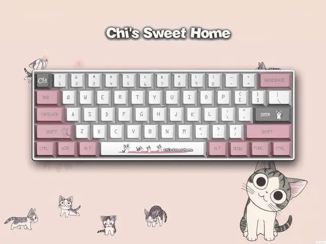 Main image of Corn 61-key Wired Small Portable Mechanical Keyboard Anti-Ghosting Hot Swap PBT Five-sided Dye Sublimation Animation Joint Custom Keycap Red Switch Chi's Cat