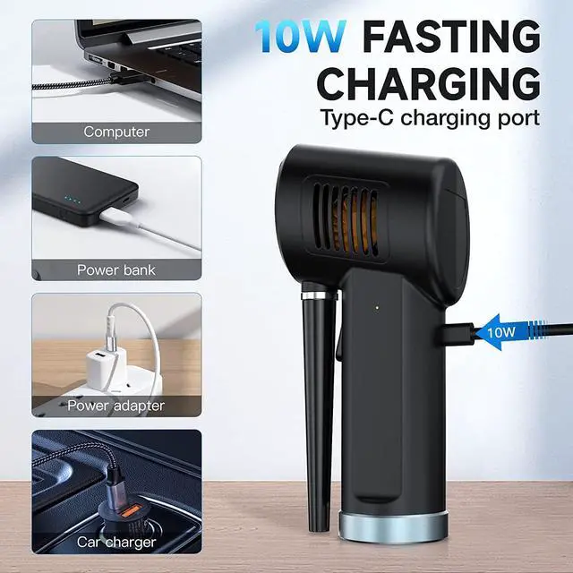 Alt view image 4 of 7 - Air Duster for Computer Keyboard Cleaning - Cordless, Rechargeable 6000mAh Battery,Powerful Brushless Motor and 10W Fast Charging Air Duster Compressed Air