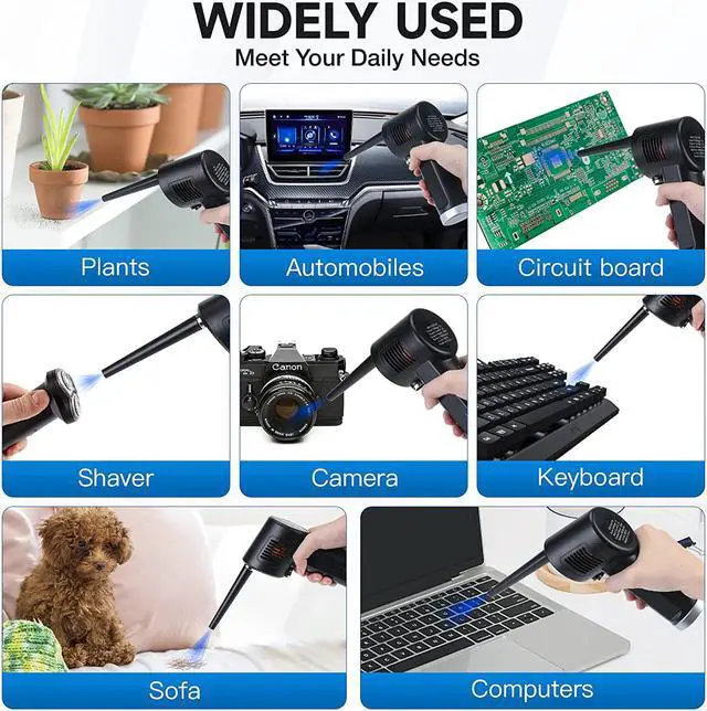 Alt view image 7 of 7 - Air Duster for Computer Keyboard Cleaning - Cordless, Rechargeable 6000mAh Battery,Powerful Brushless Motor and 10W Fast Charging Air Duster Compressed Air